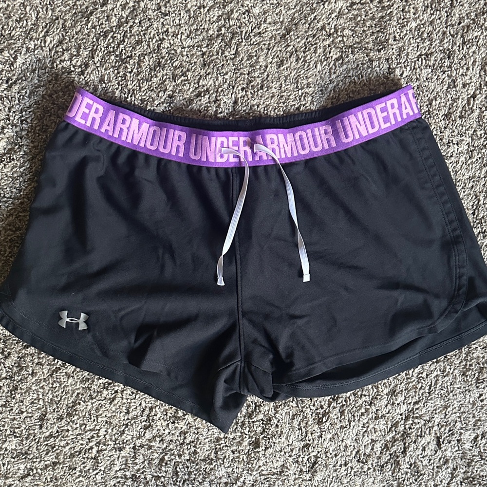 Under Armour Women's Black Shorts with Purple Waistband